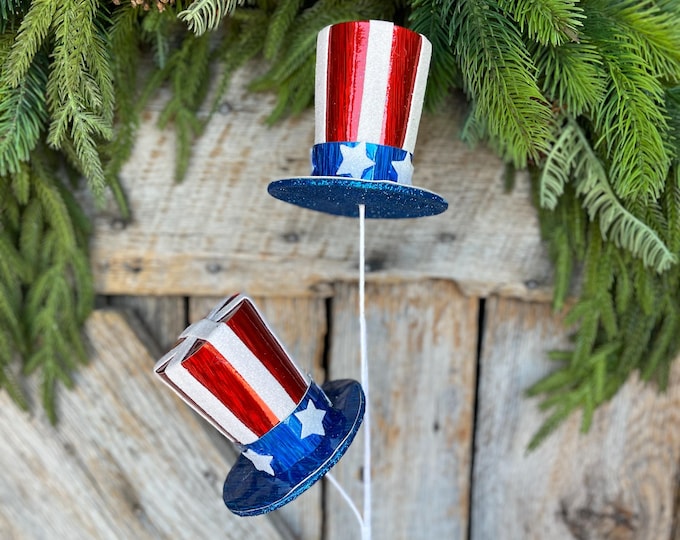24" Patriotic Top Hat Spray, Red White Blue Floral Spray, Patriotic Picks and Stems, 4th of July Top Hat, Patriotic Decor, 74239RWB