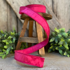 1&quot; Hot Pink Luster Ribbon, wired Ribbon, Farrisilk,Wreath RIbbon, narrow Ribbon, Hot Pink Ribbon, Fuchsia Ribbon, wreath supply