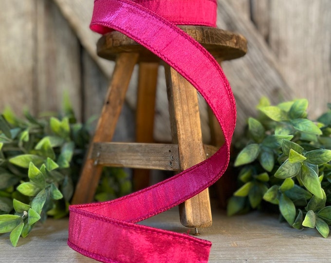 1" Hot Pink Luster Ribbon, wired Ribbon, Farrisilk,Wreath RIbbon, narrow Ribbon, Hot Pink Ribbon, Fuchsia Ribbon, wreath supply