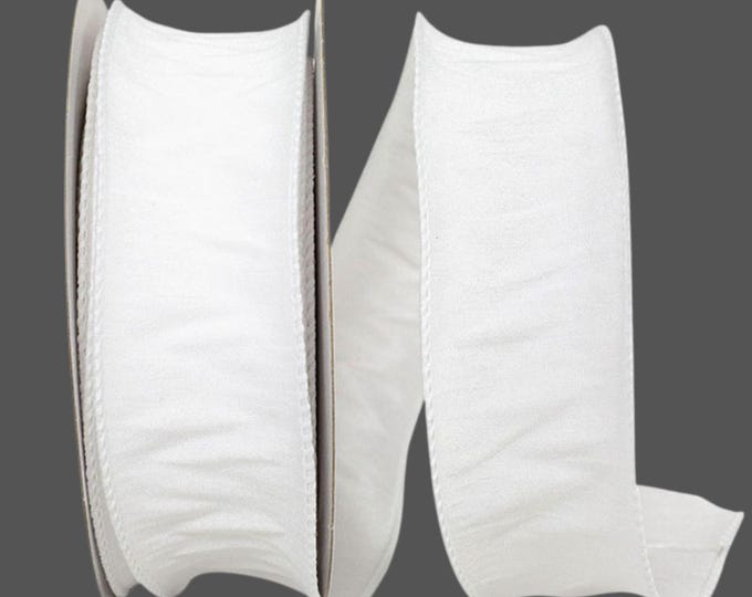 1.5" White Dupioni Ribbon, White Wired Ribbon, Christmas Ribbon, Giftwrap Ribbon, Dupioni Ribbon, White Ribbon for Bows