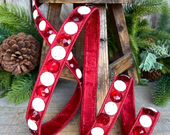3/4" Gumdrop Red Ribbon, Christmas Ribbon, Farrisilk Ribbon, Red White Ribbon