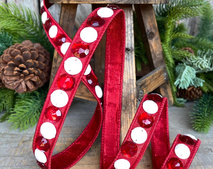 3/4" Gumdrop Red Ribbon, Christmas Ribbon, Farrisilk Ribbon, Red White Ribbon