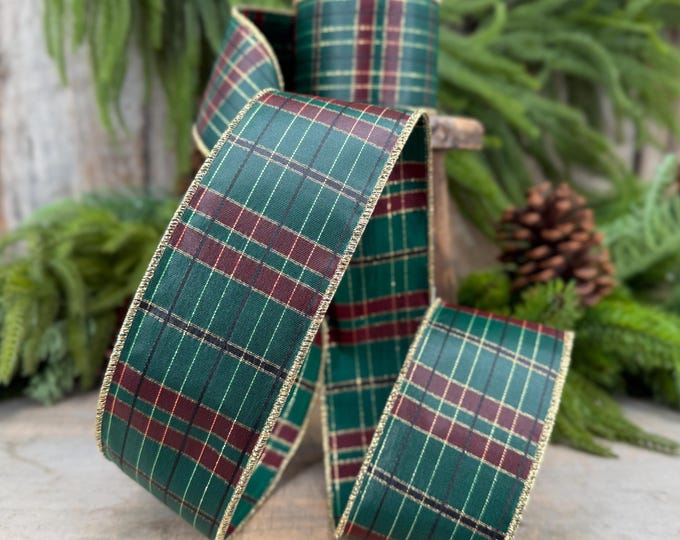 2.5" Hunter Green Plaid Ribbon, McKenzie Green Plaid Ribbon