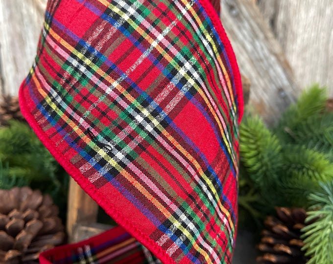 4" Traditional CHristmas Plaid, RIbbon for Treee, Red Christmas Plaid Ribbon