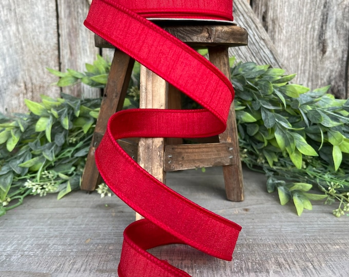 1” Red Dupion Ribbon, Farrisilk ribbon, wired ribbon, Spring Ribbon, Patriotic Ribbon, Red ribbon, Red Dupion Ribbon, RK608-02