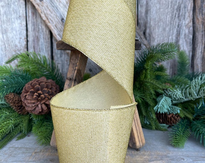 4" Gold Ribbon, Christmas Tree Ribbon, Gold Christmas Ribbon