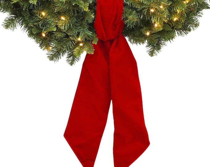 Wreath Sash, Red Velvet Wreath Sash, Christmas Wreath Sash, Sash for Wreath, Red Velvet Bow, RK720-02