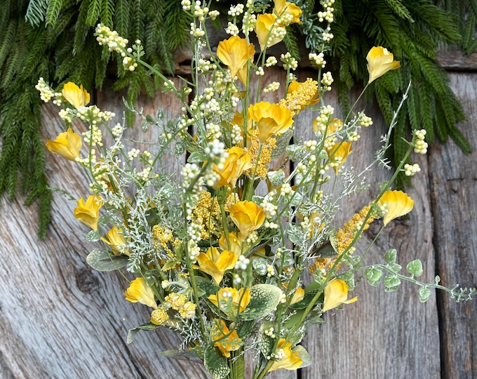 22" Yellow Floral Filler Bush, Yellow Greenery Bush