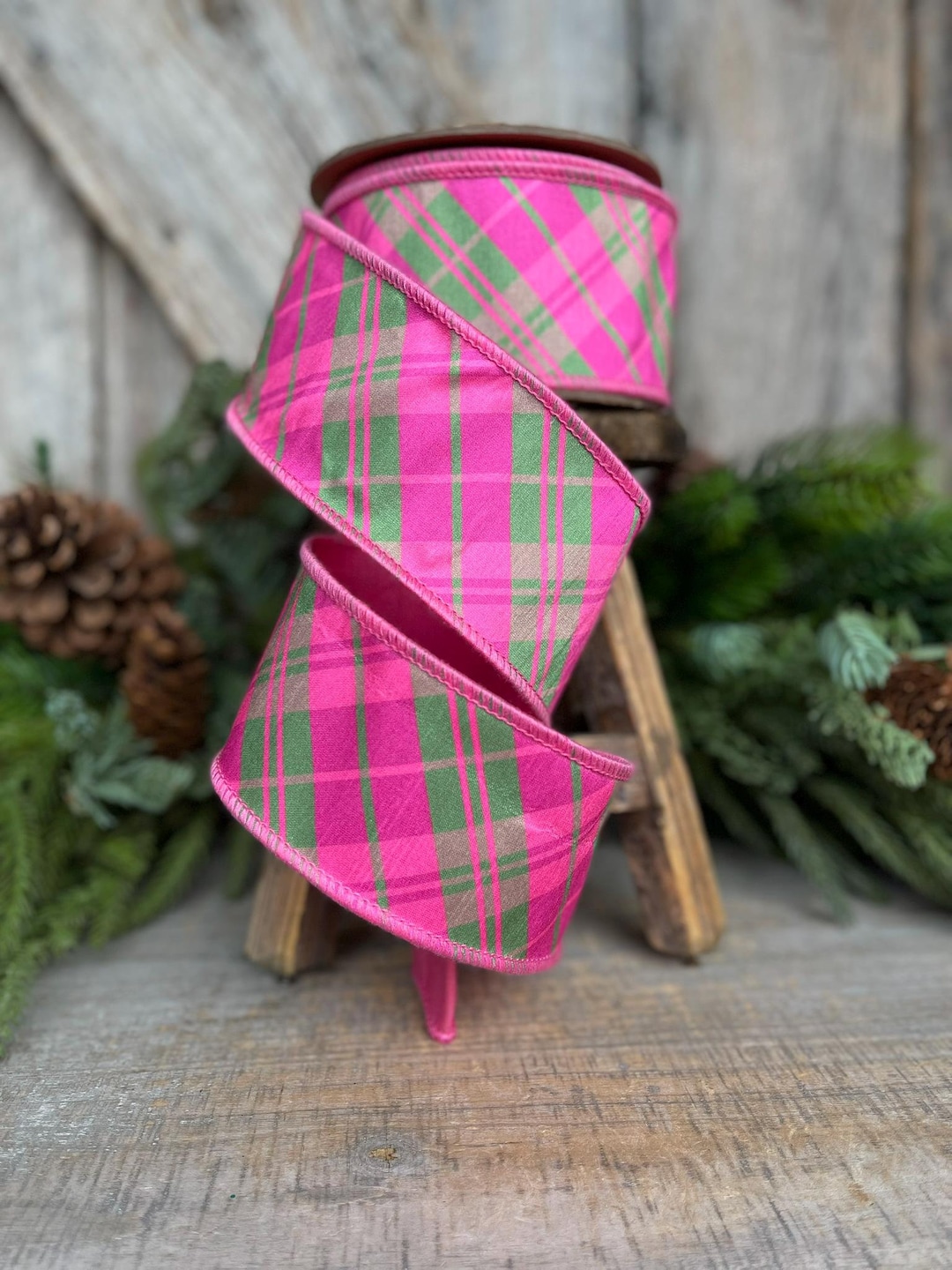 Pink Plaid Pattern Ribbon 2.5