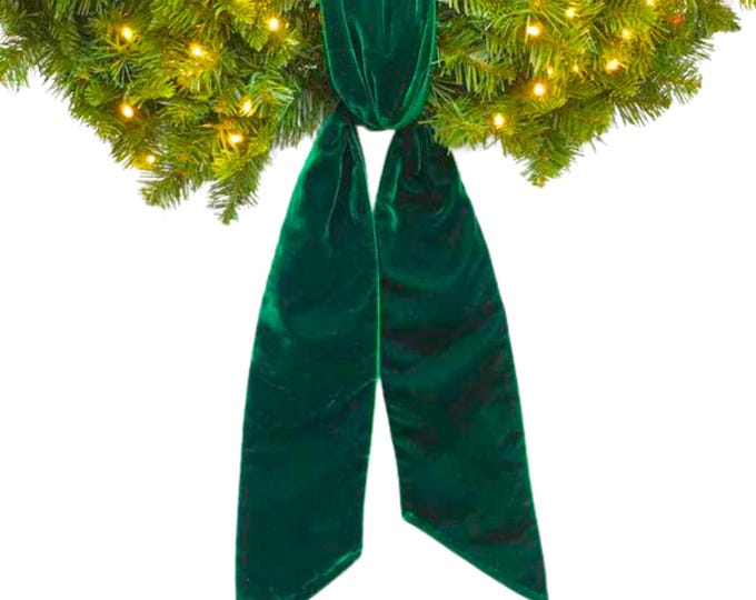 Wreath Sash, Emerald Green Velvet Wreath Sash, Christmas Wreath Sash, Sash for Wreath, Greem Velvet Bow, RK720-55
