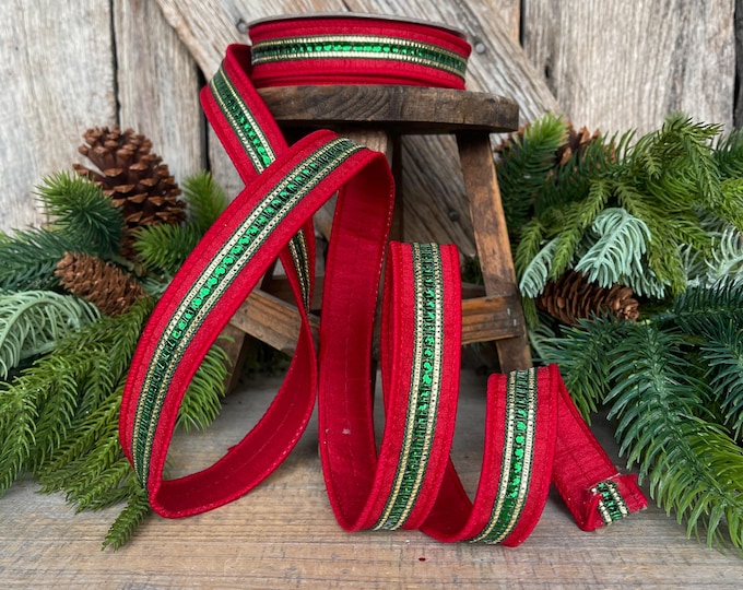 Red & Emerald Green Twinkle Trim Ribbon: Wired Christmas Decor