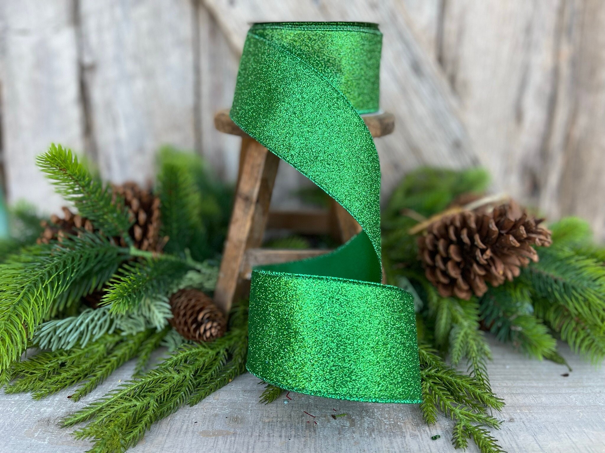 2.5 Emerald Green Ribbon, Farrisilk Ribbon, Emerald Diamond Dust Ribbon