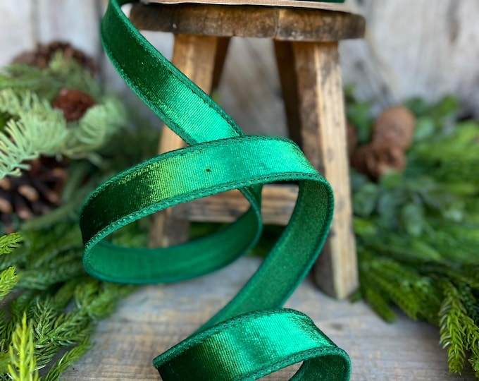 1" Green Velvet Ribbon, Emerald Green Velvet Ribbon, Christmas RIbbon, Dark Green Velvet Ribbon, Designer Ribbon,Gift Wrap Ribbon,Christmas