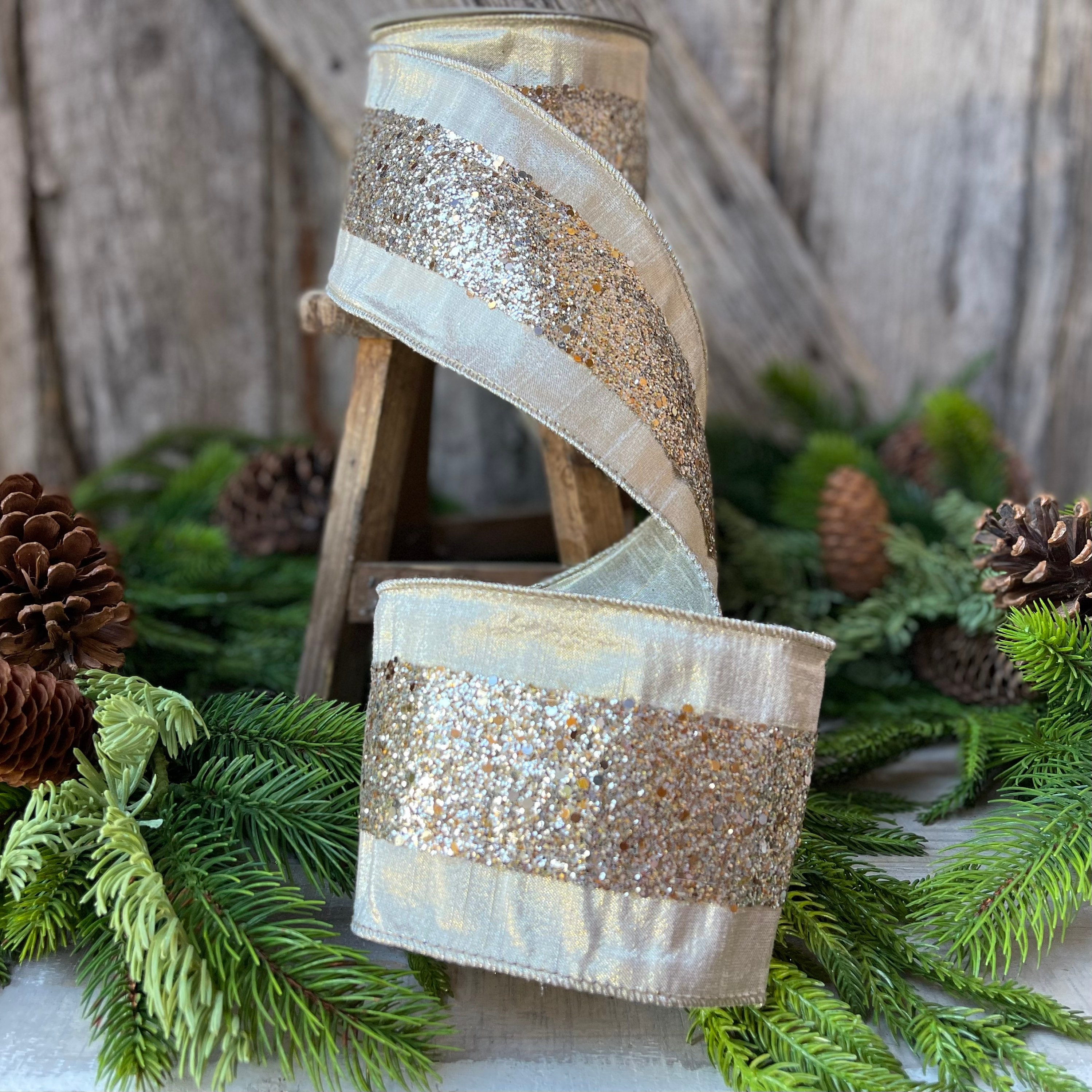 2.5 Rose Gold Double Sheer Ribbon, Farrisilk Ribbon, Christmas Tree R –  Joycie Lane Designs