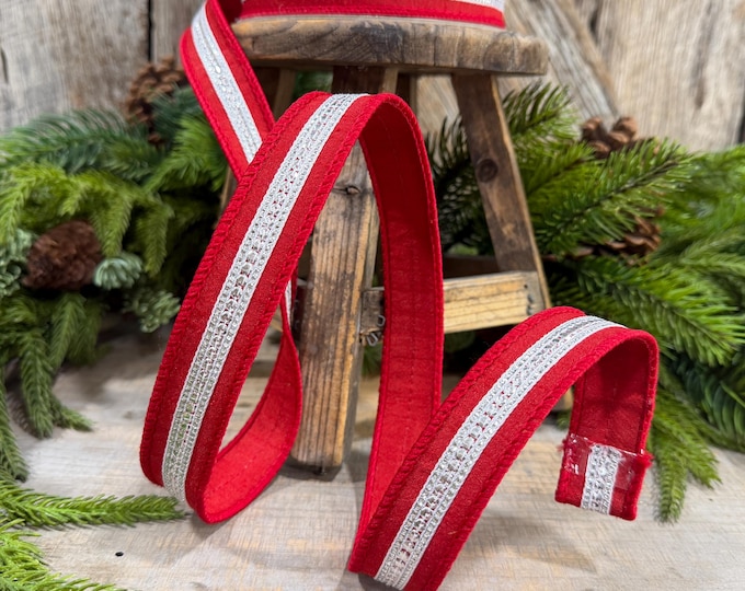 1" Red Silver Ribbon, Farrisilk Twinkle Trim Ribbon, RK756-57