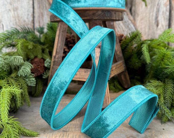 1" Teal Velvet  RIbbon, Christmas Ribbon