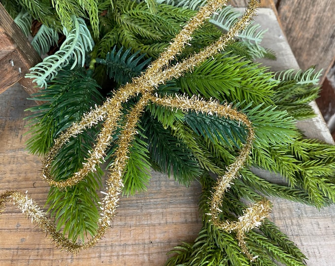 3/8" Gold Tinsel Ribbon, Gold Ribbon, Christmas Ribbon, Narrow Ribbon, Gift Wrap RIbbon