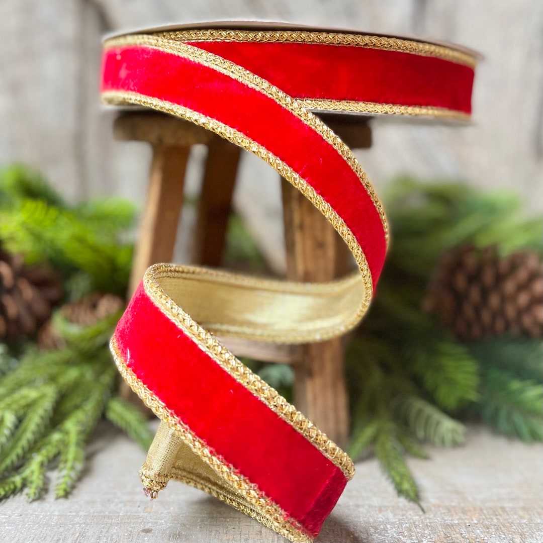 1 Red Royal Velvet Ribbon, Farrisilk Ribbon, Red Velvet Ribbon, Christmas Velvet Ribbon