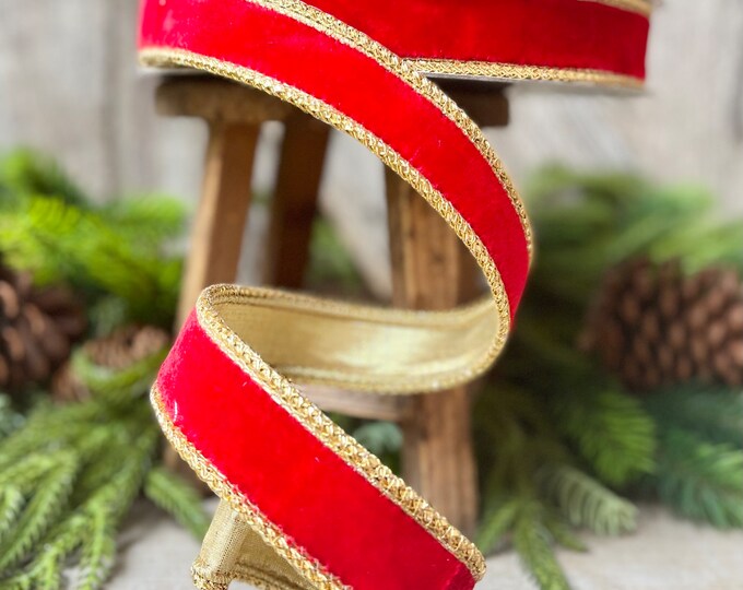 1" Red Royal Velvet Ribbon, Farrisilk Ribbon, Red Velvet Ribbon, Christmas Velvet Ribbon, Christmas Tree Ribbon, Narrow Ribbon,Velvet Ribbon