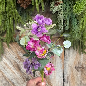 19" Cherry Floral Spray, Pink Purple Floral Spray, Spring Summer Floral
