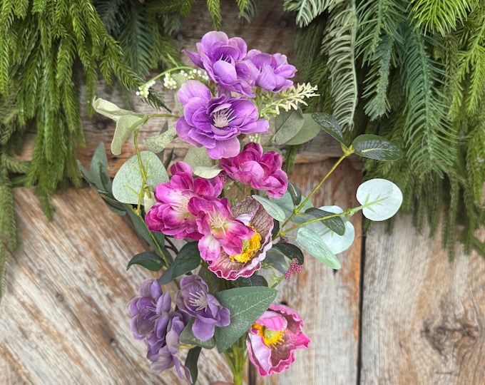 19" Cherry Floral Spray, Pink Purple Floral Spray, Spring Summer Floral