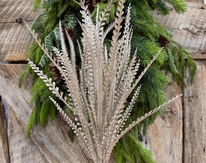 22" Champagne Gold Metallic Beaded Grass Bush, Christmas Greenery, Holiday Wreath Filler, Tree Spray