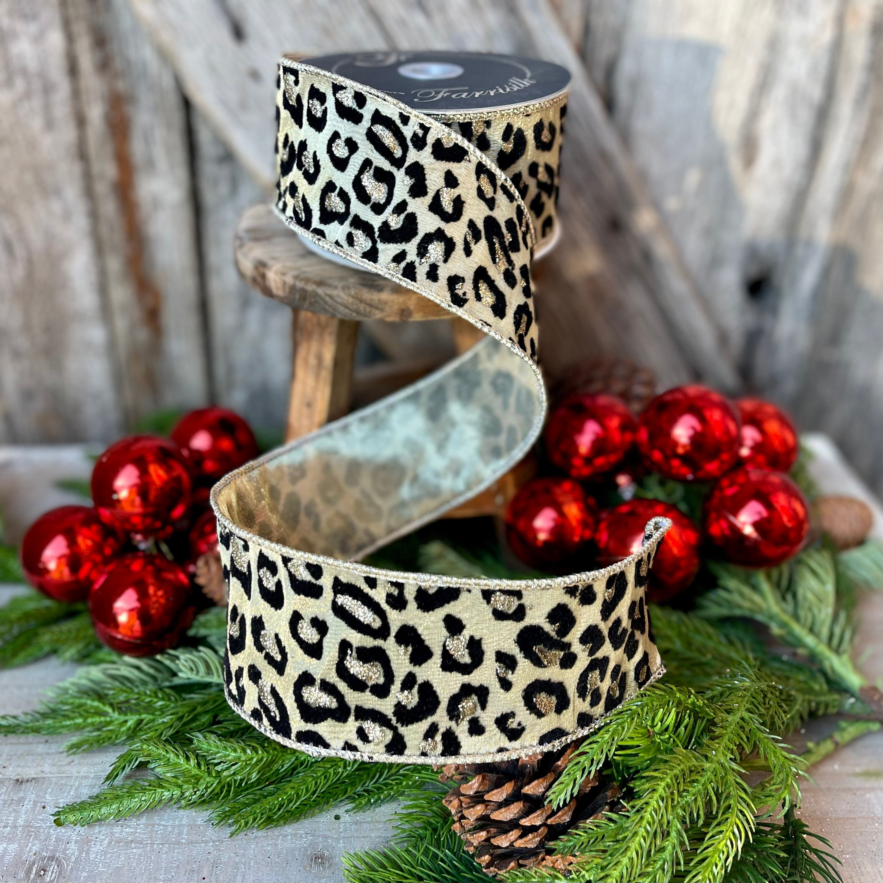 Platinum Cheetah Ribbon, 2.5 Farrisilk Platinum Cheetah Ribbon, Wired ...