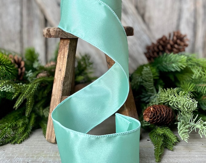 2.5" Aqua  Wired Ribbon, Aqua Ribbon, Wired Ribbon, Spring Ribbon, Summer Ribbon, Pastel Ribbon, Seasonal Decor Ribbon