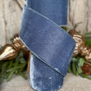 4” Steel Blue Velvet Ribbon, Velvet ribbon, Christmas Ribbon, Wired Ribbon, Winter Ribbon, Blue Ribbon, Velvet ribbon, Christmas tree decor