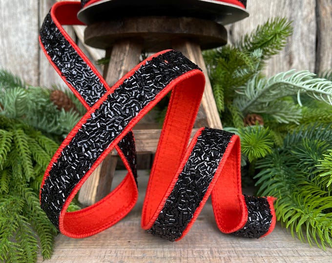 1" Orange Black Halloween Ribbon, Farrisilk Ribbon, Creepy Fuzz Ribbon, Wired Ribbon, HR036-87