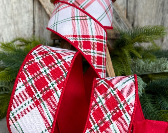 Red & White Christmas Plaid Ribbon: Traditional Cozy Plaid, 2.5" x 10yds