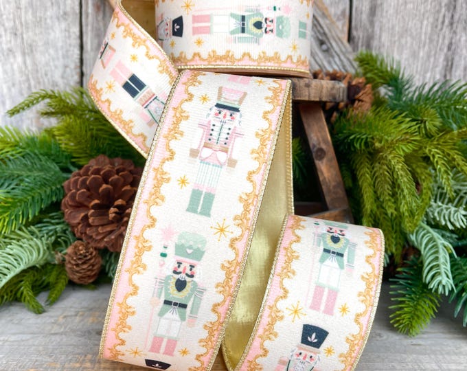 2.5"  Pink Nutcracker Ribbon, Velvet Nutcracker Ribbon, Christmas Nutcracker Ribbon, 2.5" x 10yds