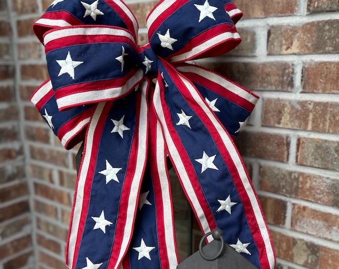 Patriotic bow, lantern swag, wreath bow, USA bow, America bow, 4th of July bow, Stars and Stripes decor, patriotic lantern swag