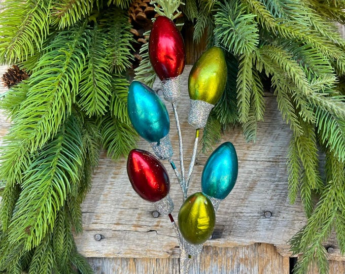 15" Metallic Light Bulb Spray, Retro Lightbulb Spray, Vintage Christmas Floral Pick, Christmas Tree Picks and Sprays, 84677RDGNBL
