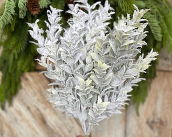 18" White Flocked Tea Leaf Greenery Bush, Christmas Greenery Bush