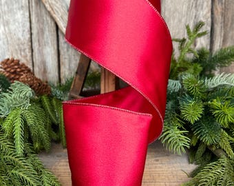 4" Red Shimmer Ribbon, Christmas Ribbon, Red Christmas Ribbon