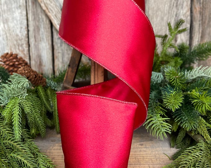 4" Red Shimmer Ribbon, Christmas Ribbon, Red Christmas Ribbon