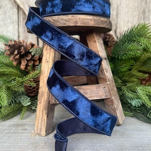 1&quot; Navy Blue Velvet Ribbon, Silken Velvet Ribbon, Farrisilk Wired Velvet Ribbon, wired,  Christmas Ribbon, Muted Blue Velvet Ribbon