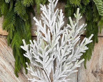 24" Flocked Norfolk Pine Spray, Flocked Pine Spray, Flocked Greenery, Christmas Spray, Flocked Christmas Spray