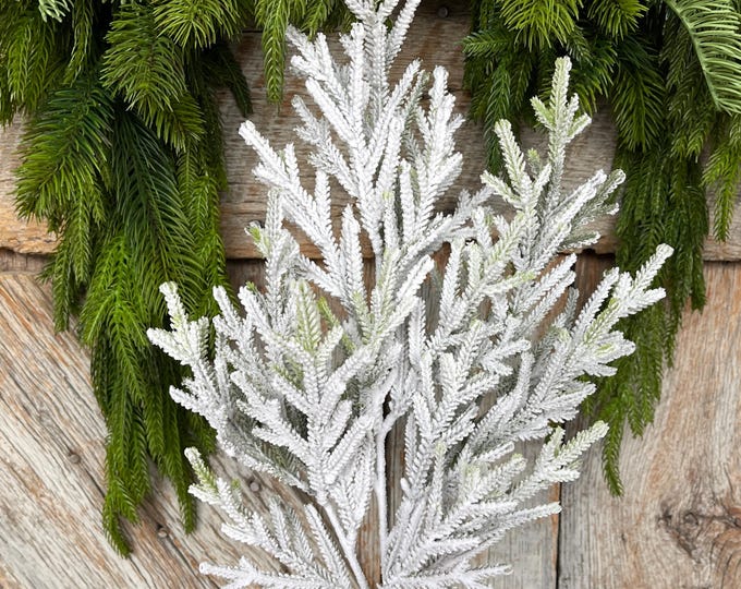 24" Flocked Norfolk Pine Spray, Flocked Pine Spray, Flocked Greenery, Christmas Spray, Flocked Christmas Spray