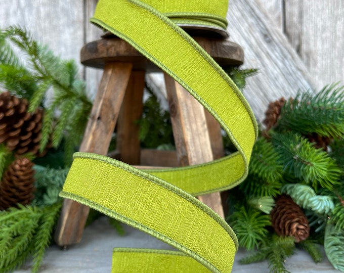 1" Olive Ribbon, Farrisilk Shabby Silk, 1 inch ribbon, olive green ribbon, moss olive ribbon trim, wired ribbon, wreath supply, Christmas
