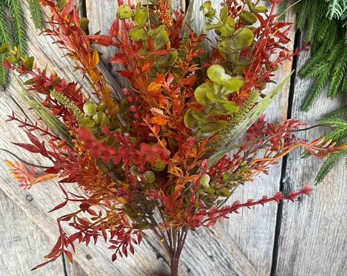 17.5" Fall Greenery Bush, Autum Plastic Greenery Bush, Wreath Filler, Fall bush, orange autumn greenery, wreath supply, Craft Supply, 84341