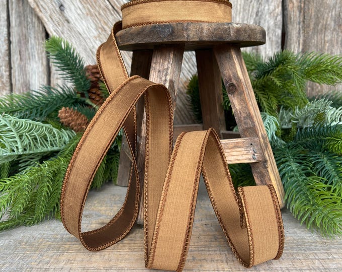 1” Pecan Brown Taffeta Ribbon, Farrisilk ribbon, Taffeta ribbon, Christmas Ribbon, Wired Ribbon, wood ribbon, Woodsy Christmas Theme