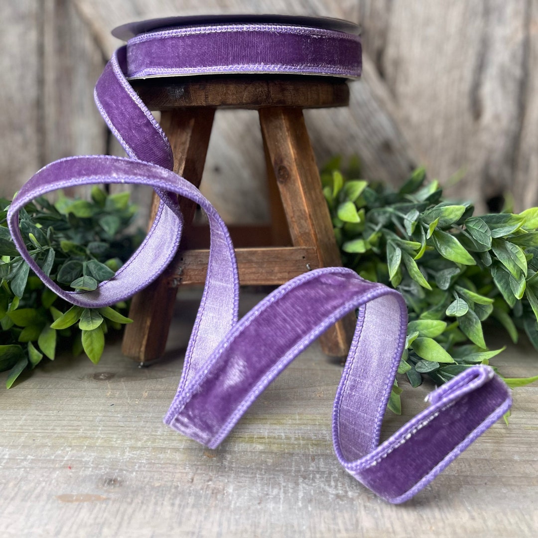 1 Violet Purple Velvet Ribbon, Farrisilk Wired Velvet Ribbon, Spring