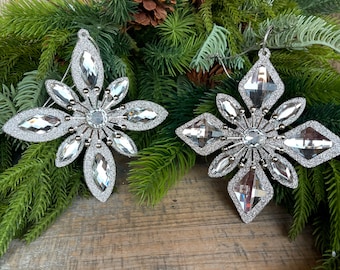Set of 2 Silver Ornaments, Shatterproof Ornamnents, Silver Christmas Ornaments, Jewel Ornaments