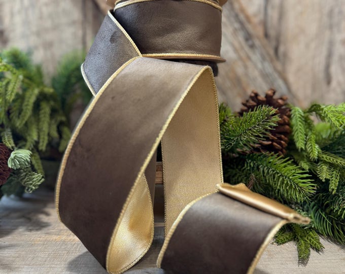 2.5" Brown Velvet RIbbon, Wired Ribbon, Brown Velvet Ribbon, Christmas Velvet Ribbon, Fall Ribbon, Designer Velvet Ribbon