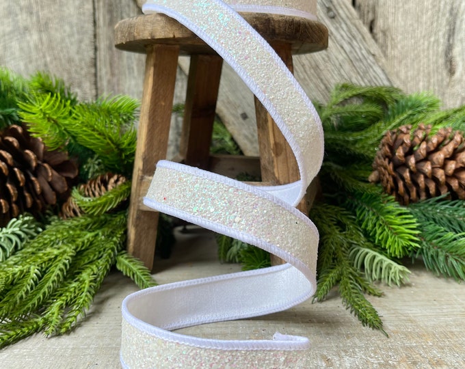 1" IRIDESCENT WHITE Pixie Dust, Farrisilk Ribbon, White Glitter RIbbon, Christmas Ribbon, Designer RIbbon, Pixie Dust Ribbon, White Sparkle