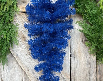 24" Blue Teardrop Swag, Artificial Pine Swag, Wreath Base, Blue Christmas Swag, Blue Pine Decor, Artifiical Pine, Front Door Swag , 82298-BL
