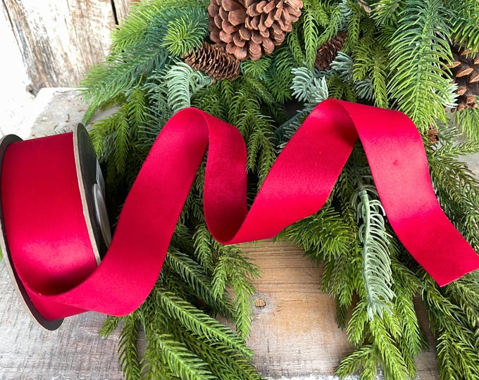 1.5" Red Velvet, Double Faced Velvet Ribbon, Unwired Velvet Ribbon