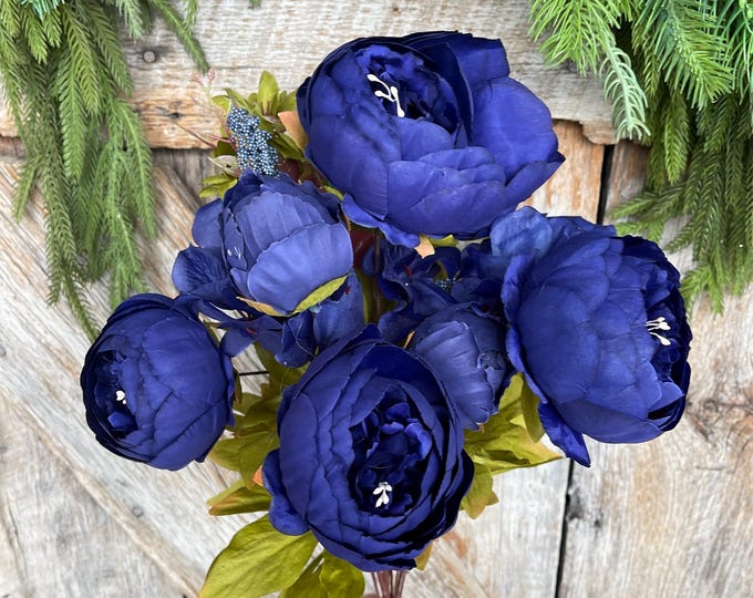 20" Royal Blue Peony Bush, Artificial Peony, Blue Peony Bush, Spring Flowers, Fake Flowers, Wreath Supply, Craft Supply, 63220-RO.BL